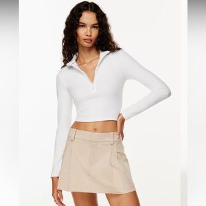 Aritzia Sunday Best Monarch 1/2 Zip Longsleeve | white cropped half zip top